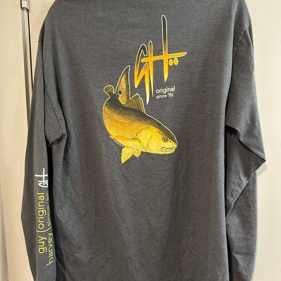 Guy Harvey Charcoal Long Sleeve Men's Tee - Picture 6 of 6